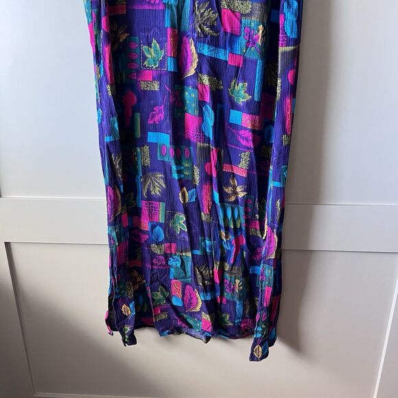 VTG Drapers & Damons Maxi Dress Women Sz 14 Leaves Purple Sleeveless Lightweight - Picture 5 of 14